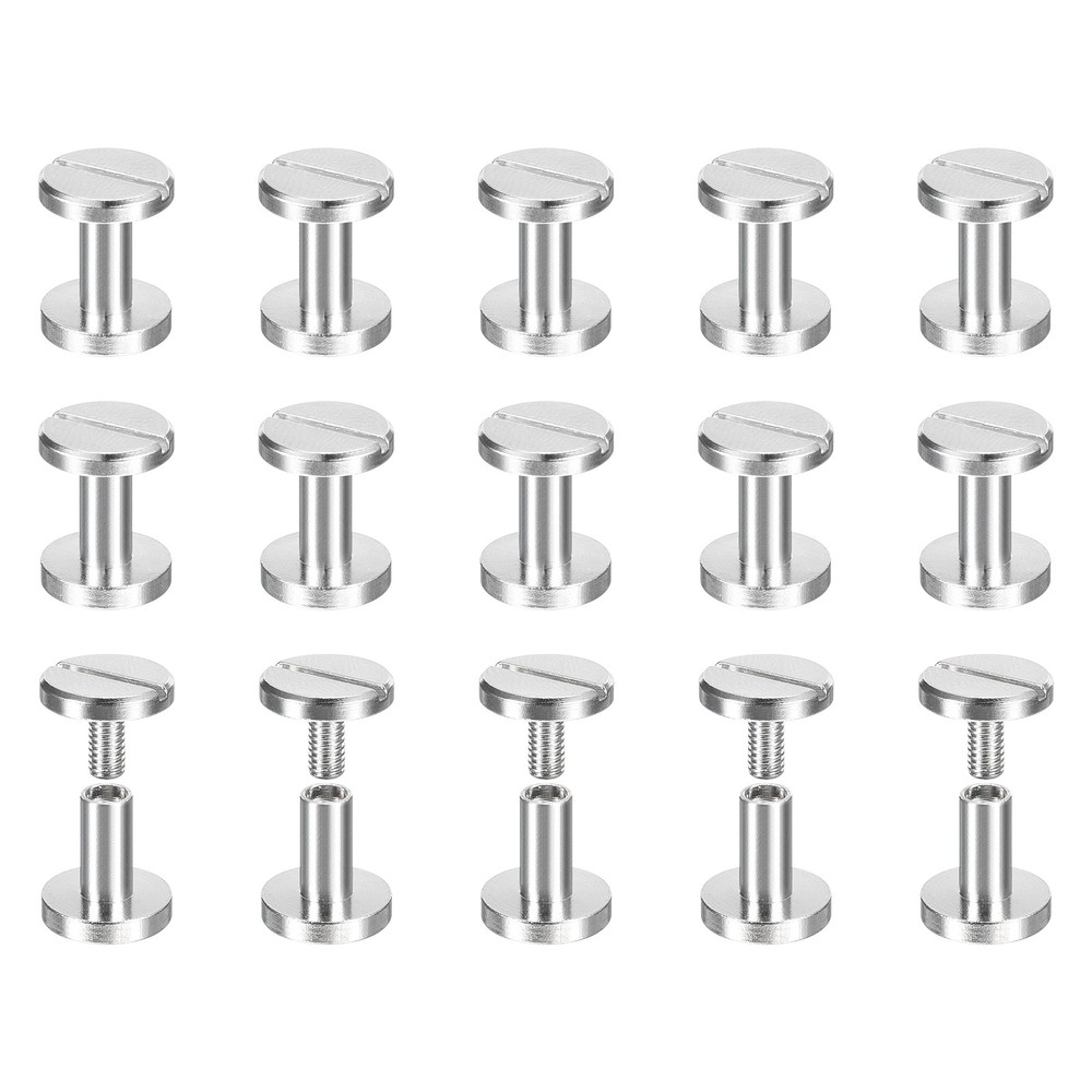 30Pack Brass Chicago Screws, 8x10mm Post Nail Stud Rivets, Silver