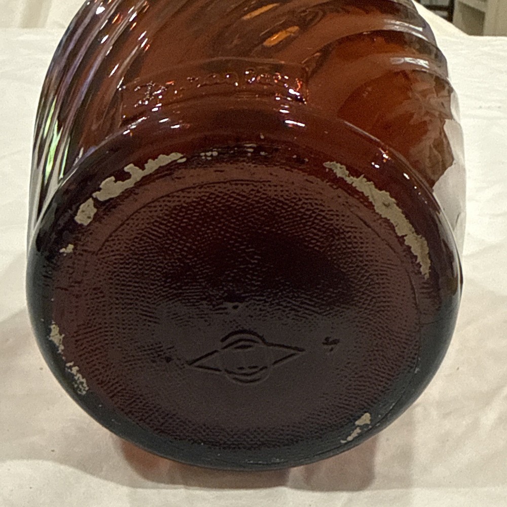 Vintage Large Duraglass Amber Bottle Swirl Pattern Rustic Primitive Decor