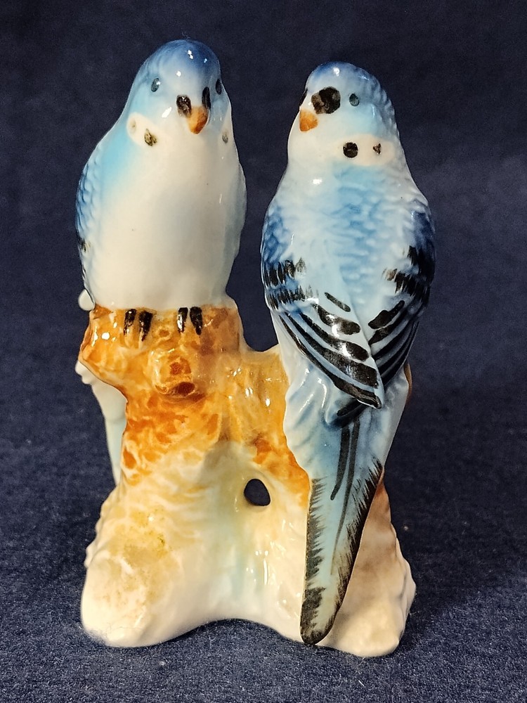Vintage Parrots Figurine Statue Blue Birds