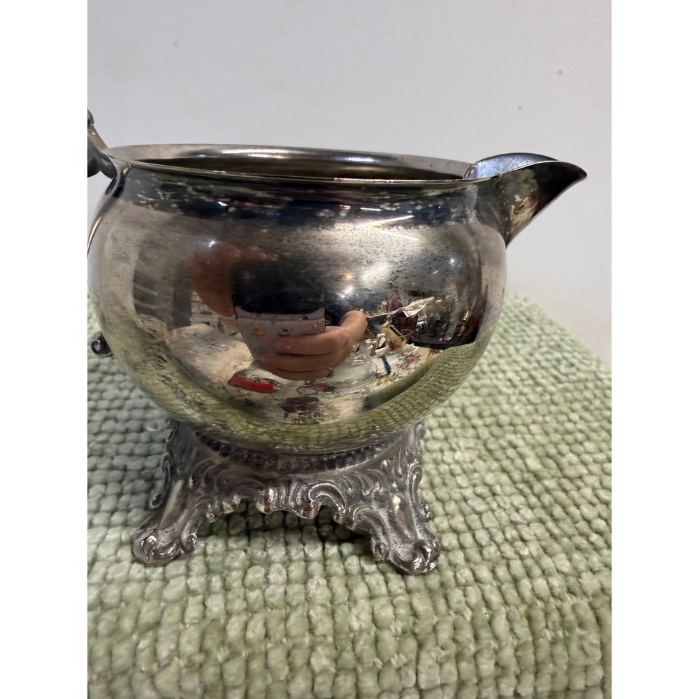 Vintage Pilgrim Silverplate Creamer Pitcher Footed Ornate Handle
