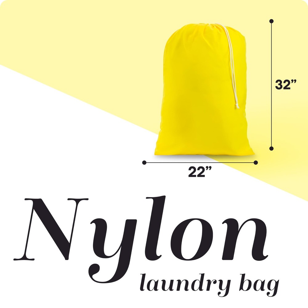 Nylon Laundry Bag Locking Drawstring Closure Machine Washable Yellow 1 Bag