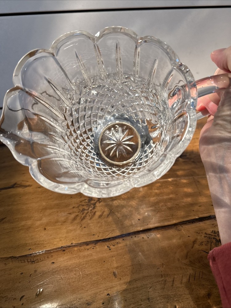 Vintage Diamond Cut Pattern Crystal Pitcher with Silverplate Base