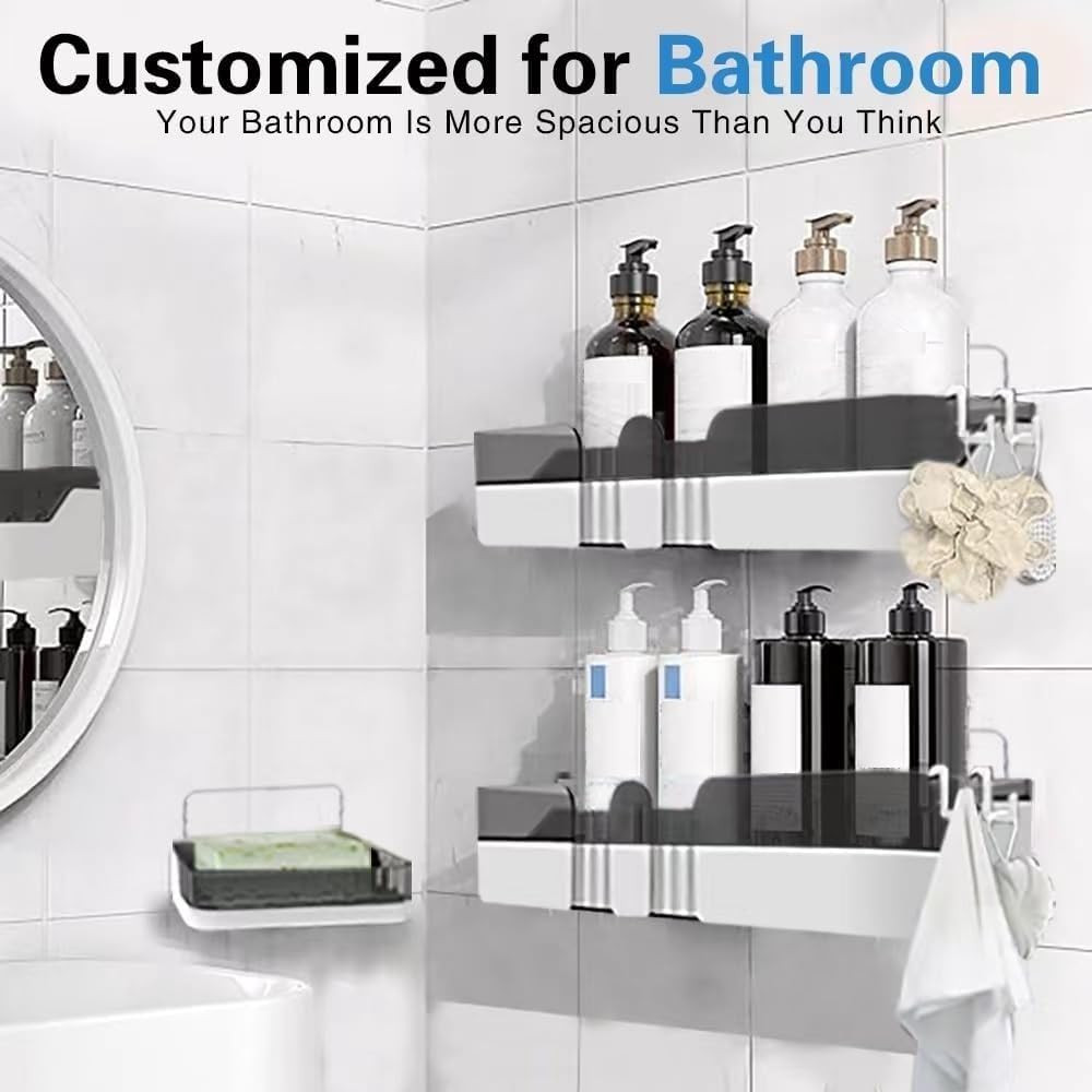 2-Pack Shower Caddy, Separable Shower Organizer with Soap Dish and Hooks, No Dri