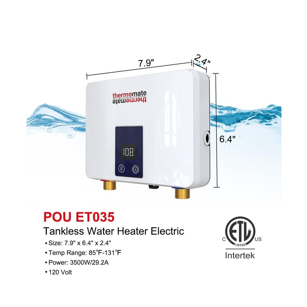 Tankless Water Heater Electric 120V 3500W On Demand Instant Hot Kitchen Sink ETL
