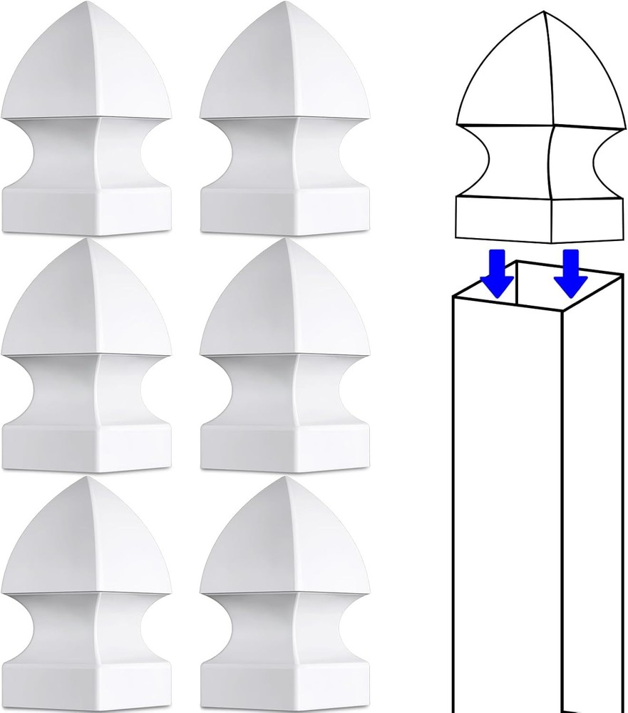 Lothee 6 Pcs Vinyl Post Cap Gothic Caps Decking 4'' X 4'', White