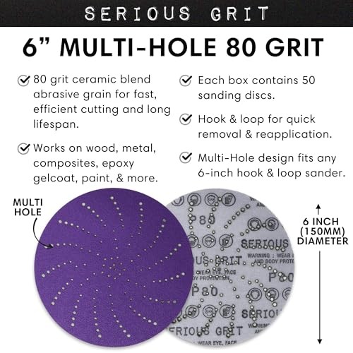 6-Inch Ceramic Multi-Hole Hook & Loop Sanding Discs - Advanced Grain 80 Grit