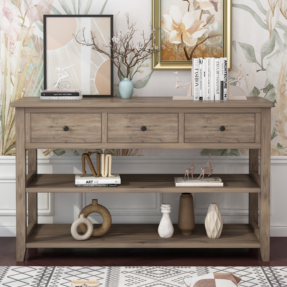 Console Table with Wood Frame and Legs, Sofa Table Entryway Table with 3 Drawers