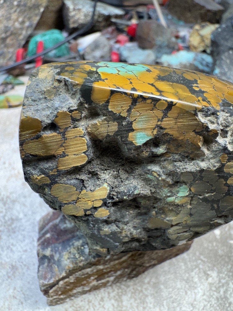 Hubei turquoise stabilized great multi color polychrome solid spiderweb nugget