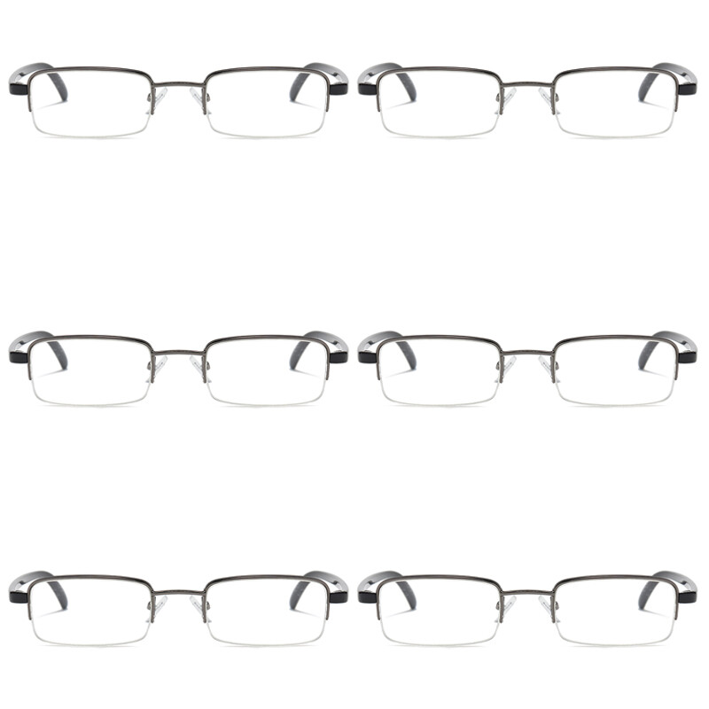 6 Pairs Mens Half Frame Lightweight Rectangular Reading Glasses Classic Readers