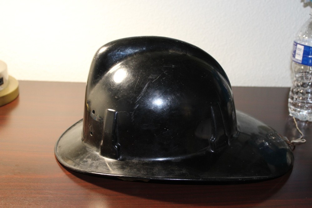 1940s black firefighter helmet - NO FRONT NUMBER - Adjustable straps