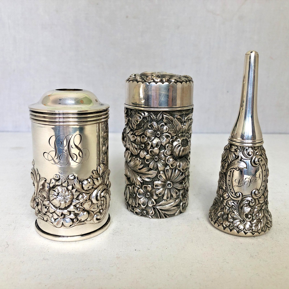 Antique Gorham Cluny Pattern Sterling Silver 3 Vanity Items, 161 Grams Total.