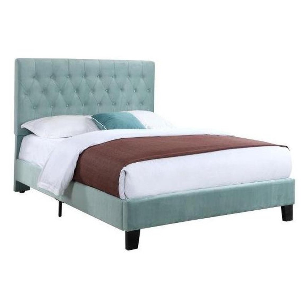 Complete Upholstered Full Bed; Turquoise; Luxurious; Button Tufts