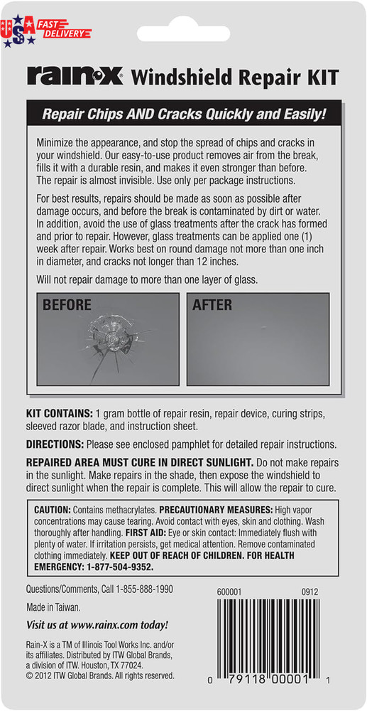 600001 Windshield Repair Kit - Quick and Easy Durable Resin Based Windshield Rep