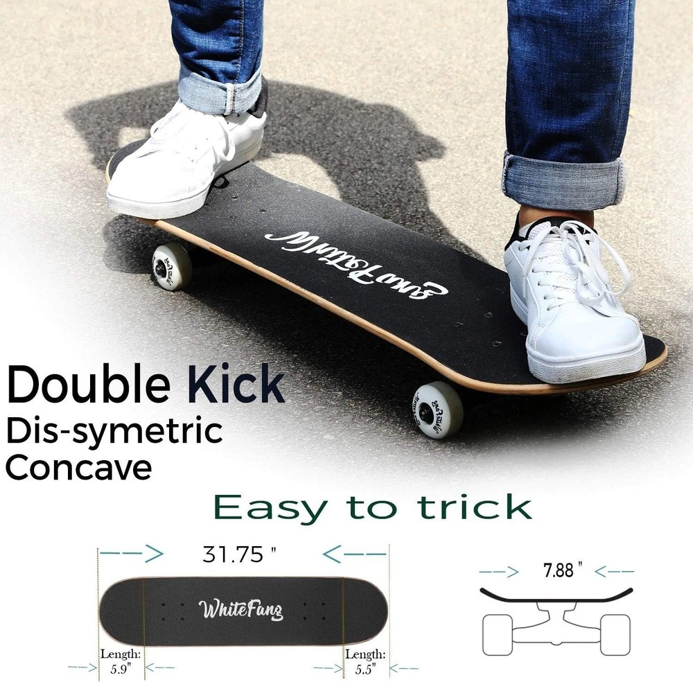 Durable Double Kick Skateboard 31.75'' for Beginners - Ready to Ride Design!