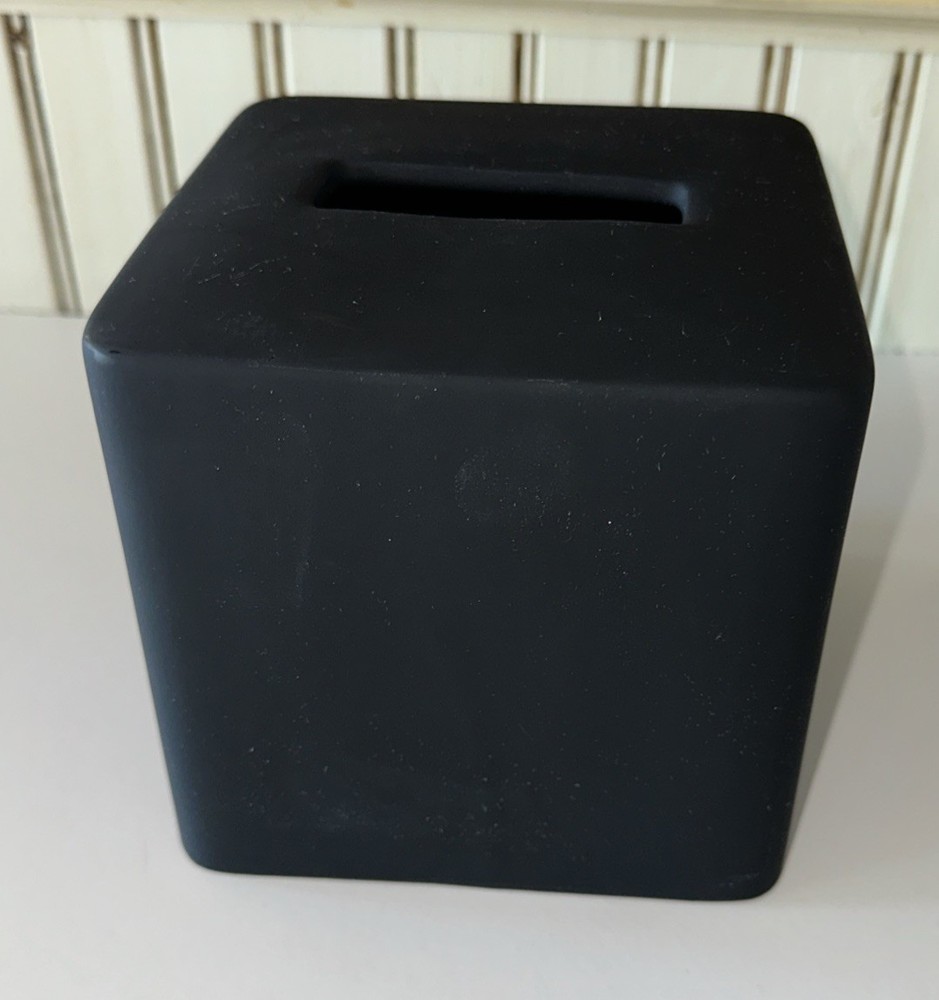CB2 Matte Black Ceramic Tissue Box Holder Cover