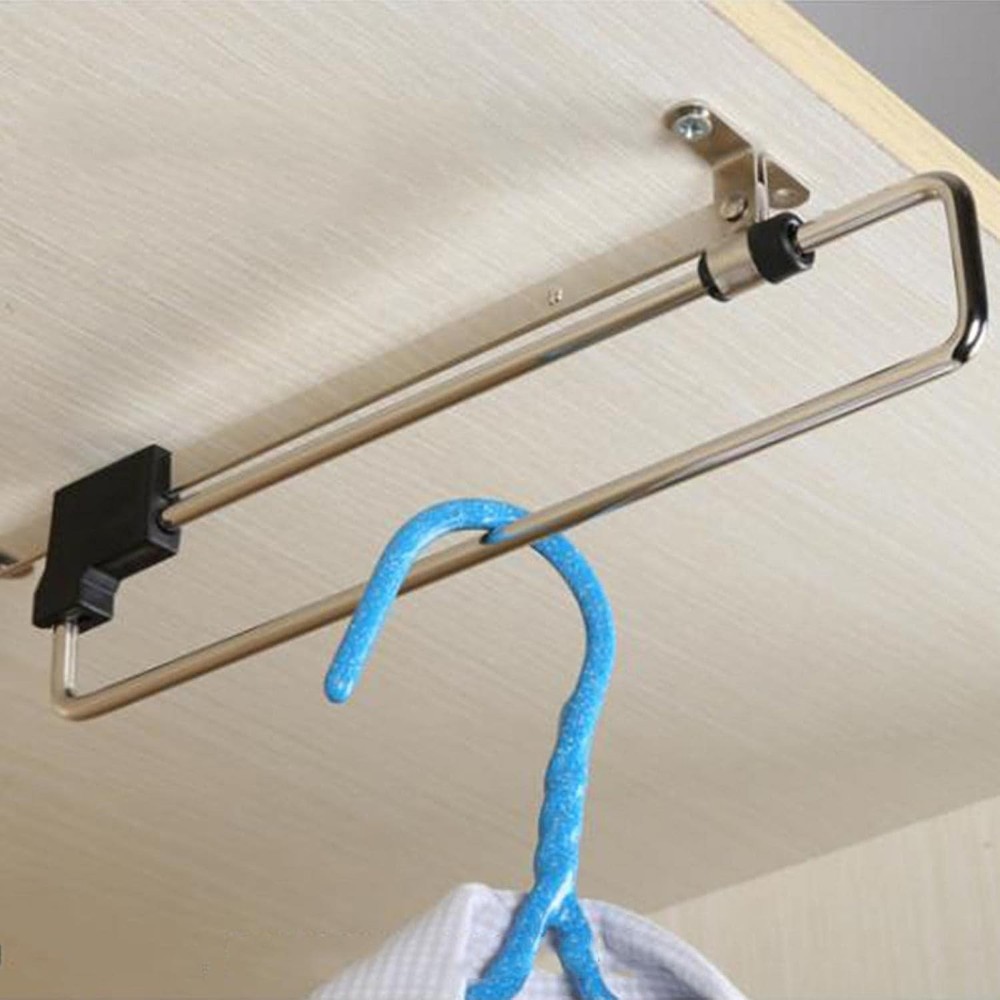 Heavy Duty Retractable Wardrobe Closet Pull Out Rod Hanger Trousers Pull Out