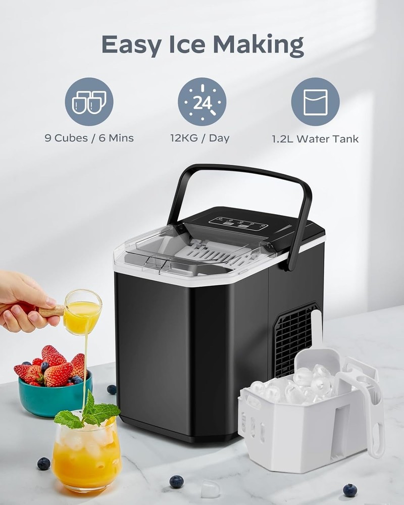 Portable Ice Maker Machine Countertop Fast Ice Maker 26lbs 24H Compact