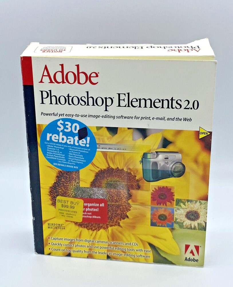 Adobe Photoshop Elements 2.0 CD + User Manual Windows / Macintosh Versions