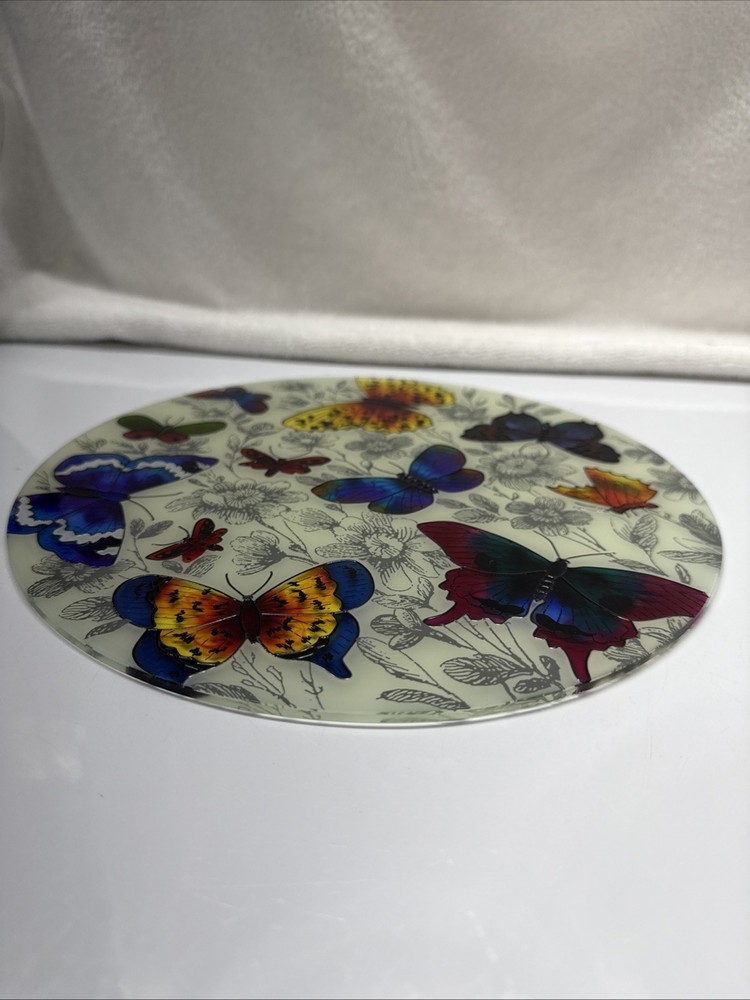10” Round Flat Glass Butterfly Decor