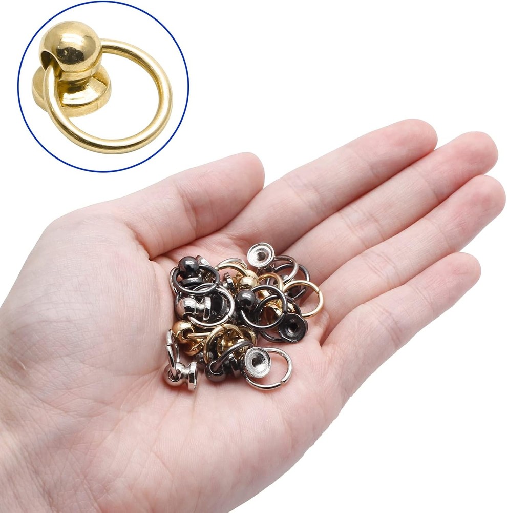 60 Pcs Screwback Round Head Rivets with Pull Ring for DIY Leather Craft