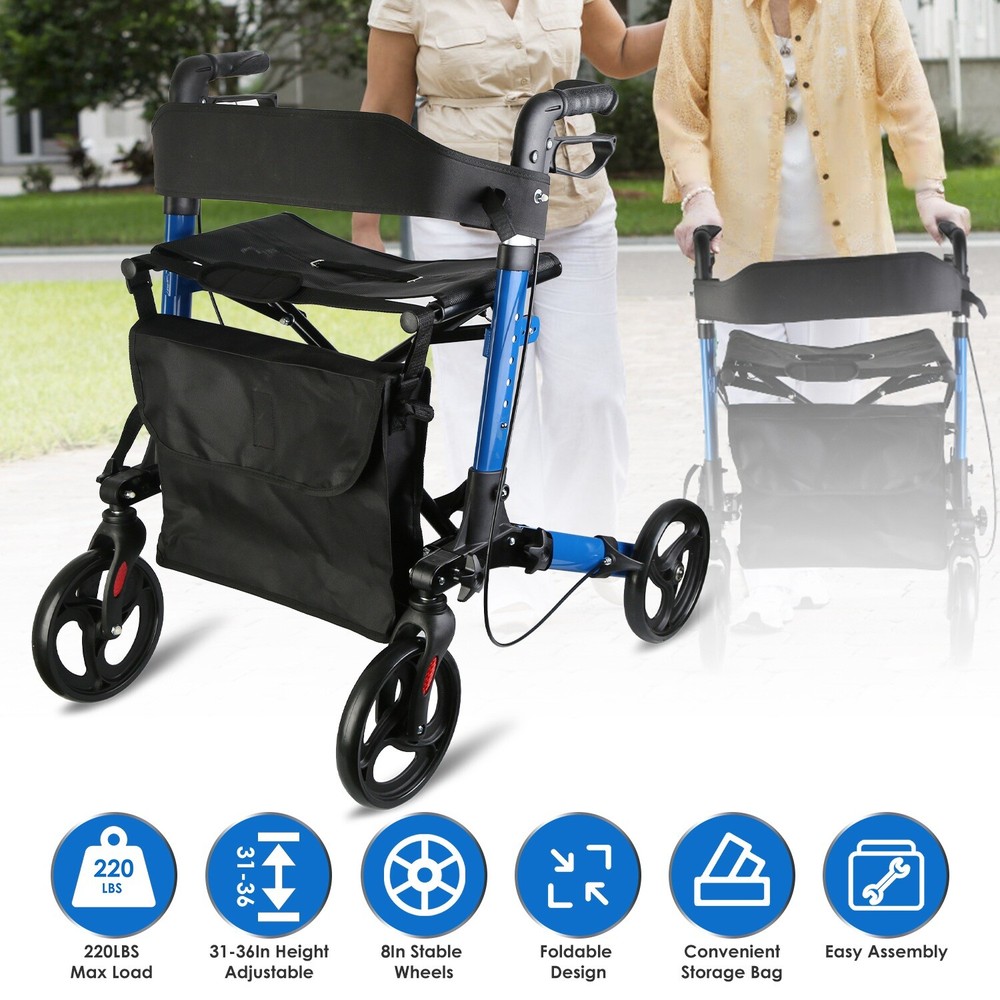 Rollator Walker & Seat Backrest Rolling Walker Outdoor Rolling Walker Aluminum