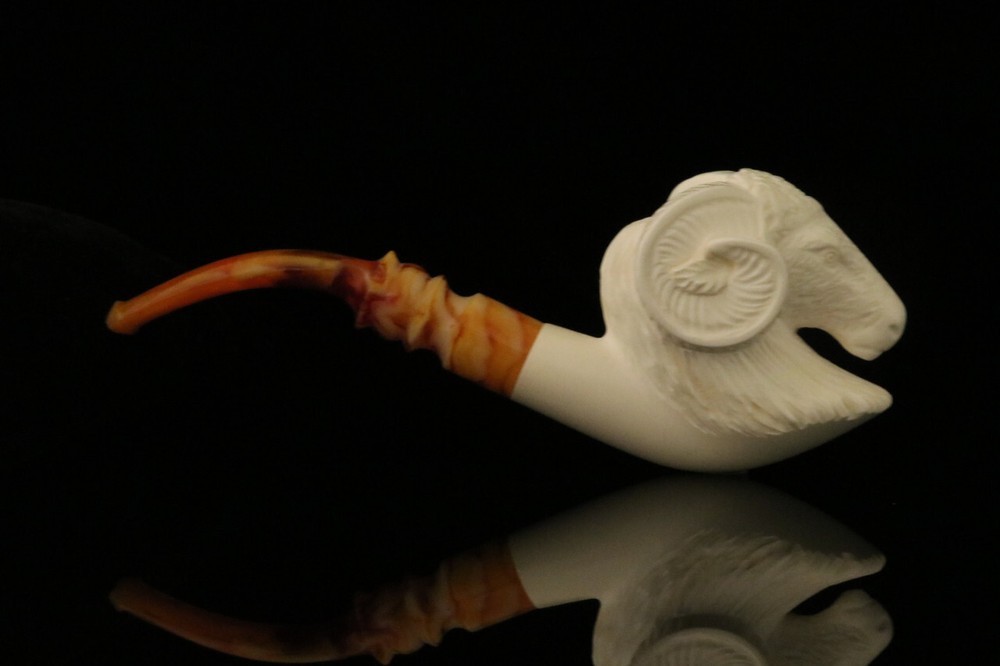 srv - Ram Block Meerschaum Pipe with custom case M2628