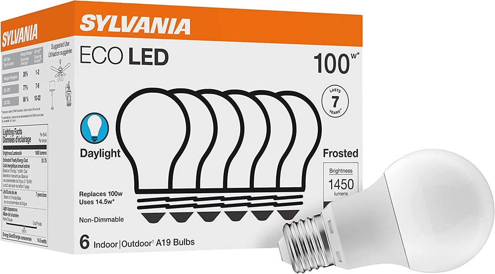 SYLVANIA ECO LED Light Bulb, A19, 100W Equivalent, Efficient 14.5W, 7 Year, 1450