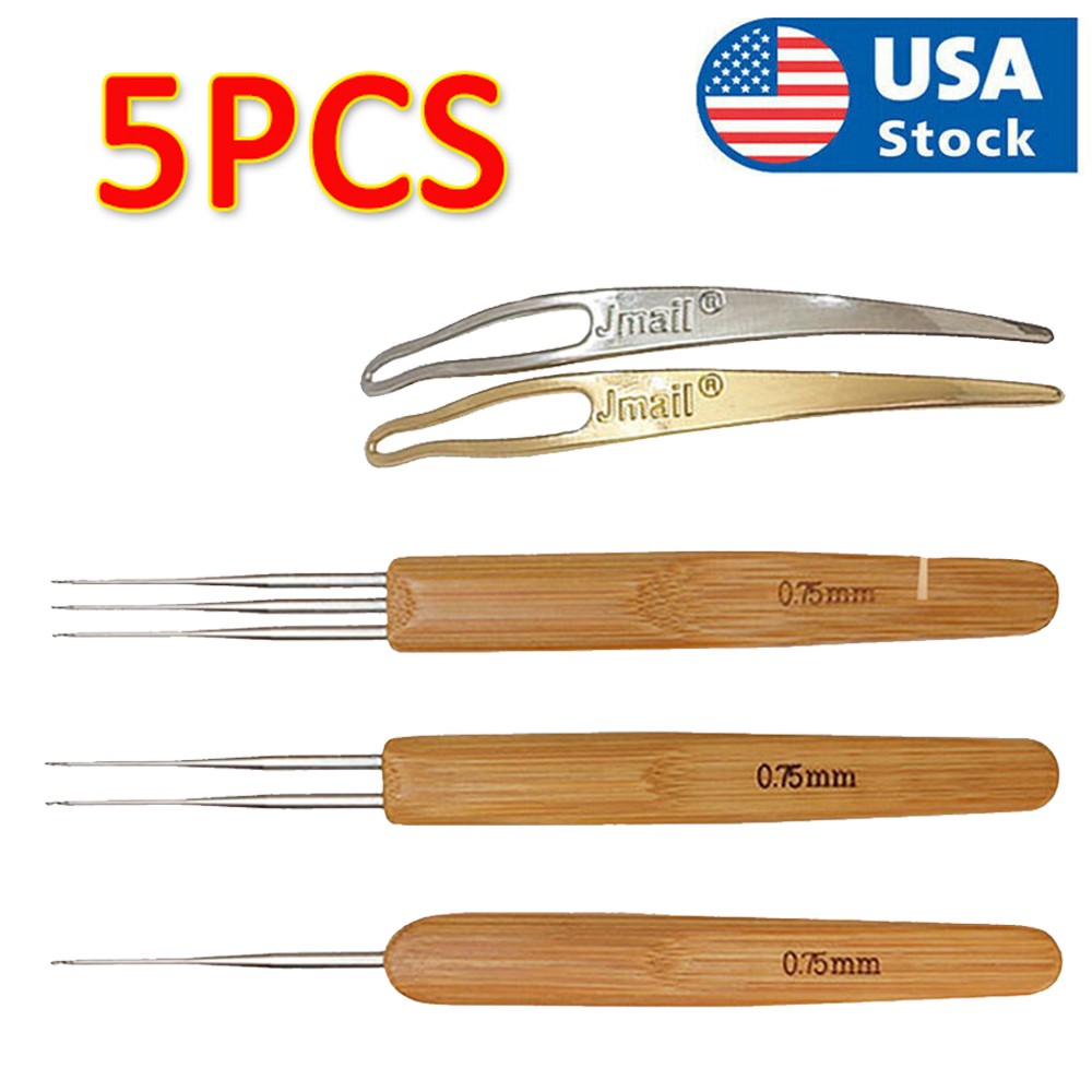 Braiding Hair Locking Tool Bamboo Handle Dreadlock Hook Crochet Needle Tool