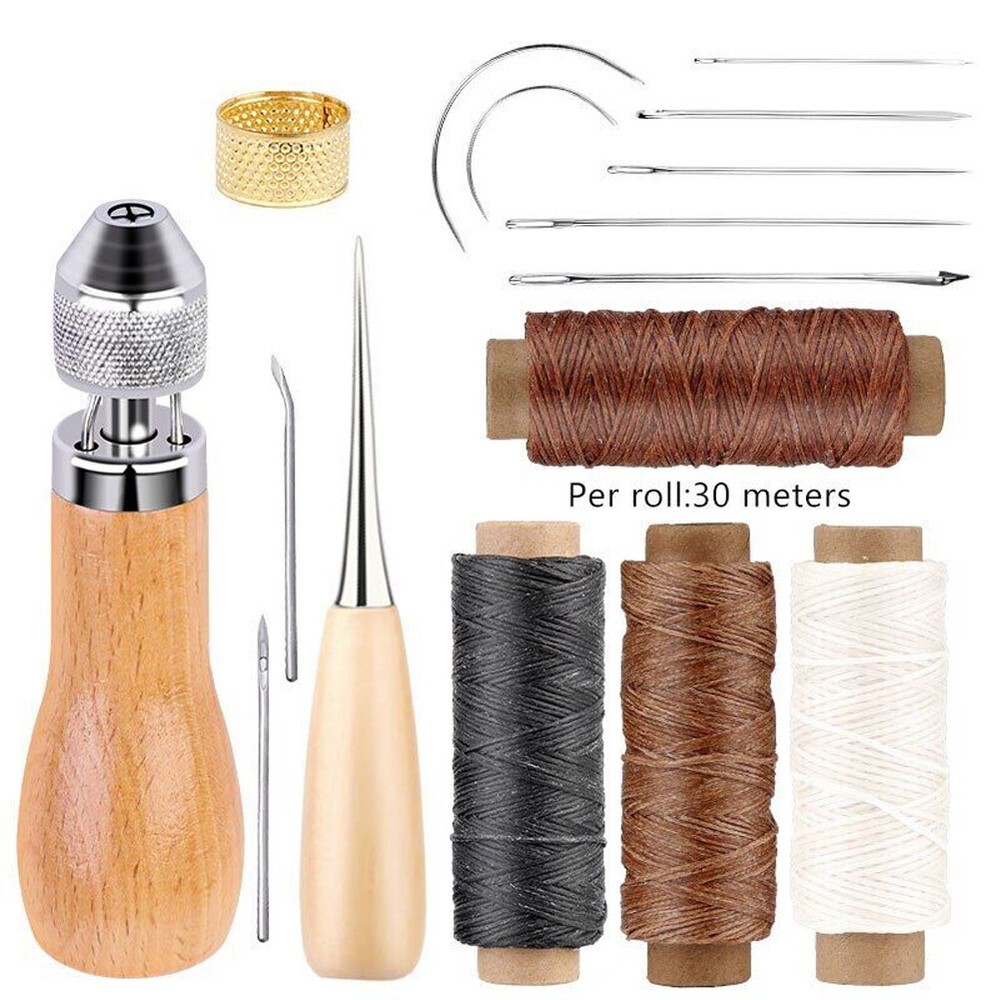 Leather Sewing Awl Thread Kits with Waxed Thread Manual Speedy Stitcher Tool