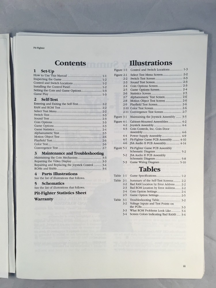 Pit-Fighter Atari Arcade - Owners manual w/ Schematics