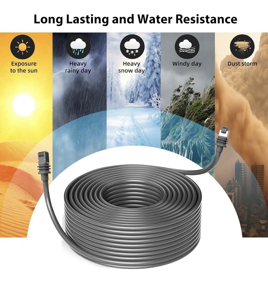 Cable for Rectangular Satellite Gen3, IP68 1200Mbps With End Internet Kit 150FT