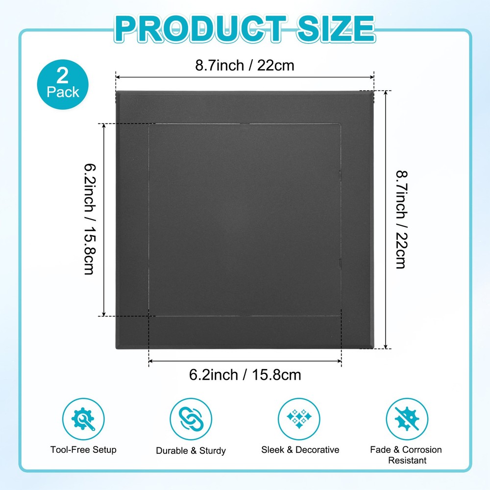 2-Pack Access Panel for Drywall, 6x6" Plastic Removable [Black, Square]