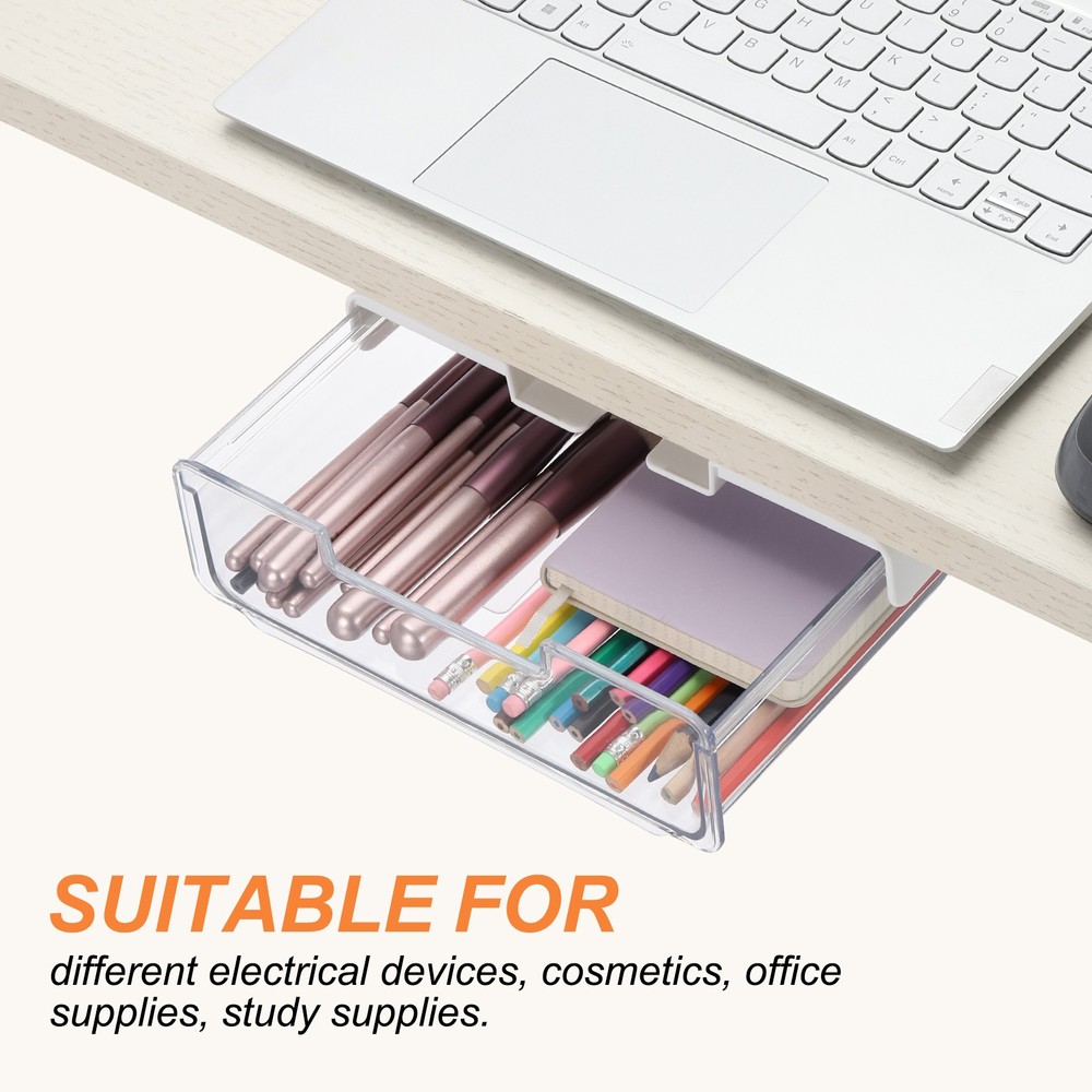 Under Desk Drawer, Self-Adhesive Slide Out Storage Organizer, White