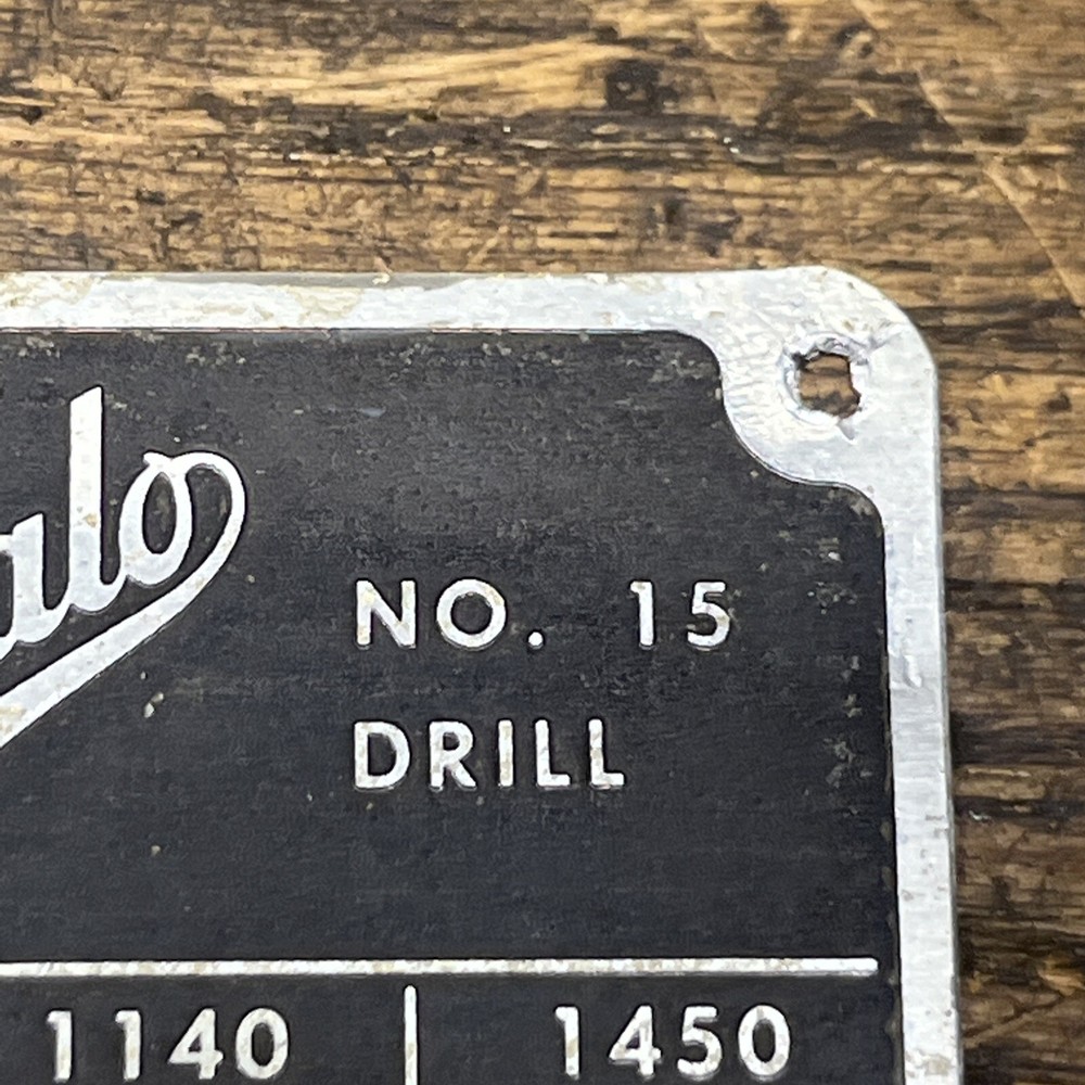 Buffalo Forge 15 Inch Drill Press Badge / Tag / Logo / Spindle Speed Chart
