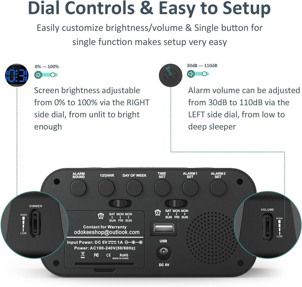 User-Friendly Digital Alarm Clock - Adjustable Volume & Dual Alarm Functionality