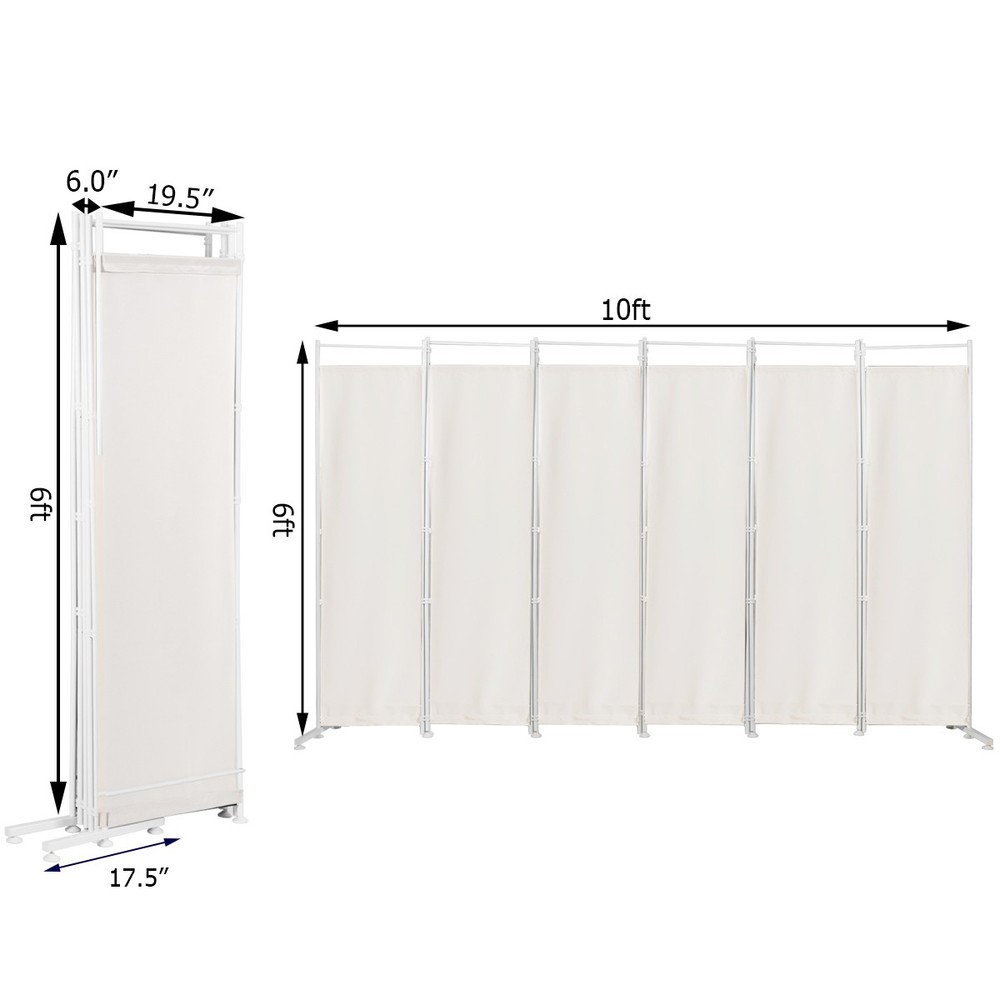 6-Panel Room Divider Folding Privacy Screen w/Steel Frame Decoration White