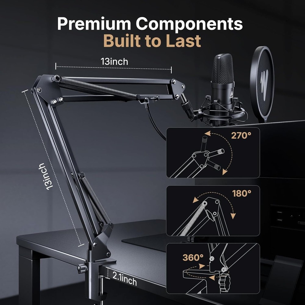 USB Microphone, 192KHZ/24Bit Plug & Play PC Computer Podcast Condenser Cardio...