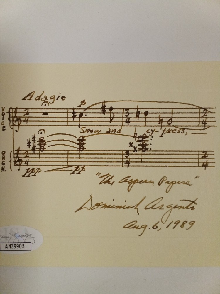 Dominick Argento Inscribed Autograph Musical Quotation Signed JSA -1 #