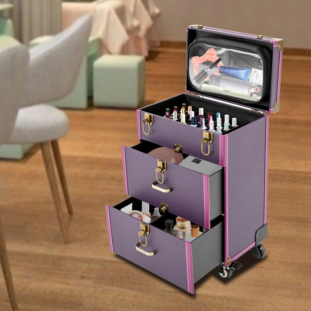 Professional Rolling Makeup Train Case Cosmetic Trolley Makeup Storage Organizer