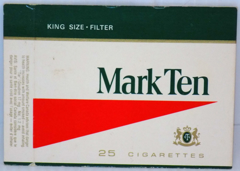 VINTAGE ADVERTISING CANADA Mark Ten CIGARETTE EMPTY Box Sleeve Unused