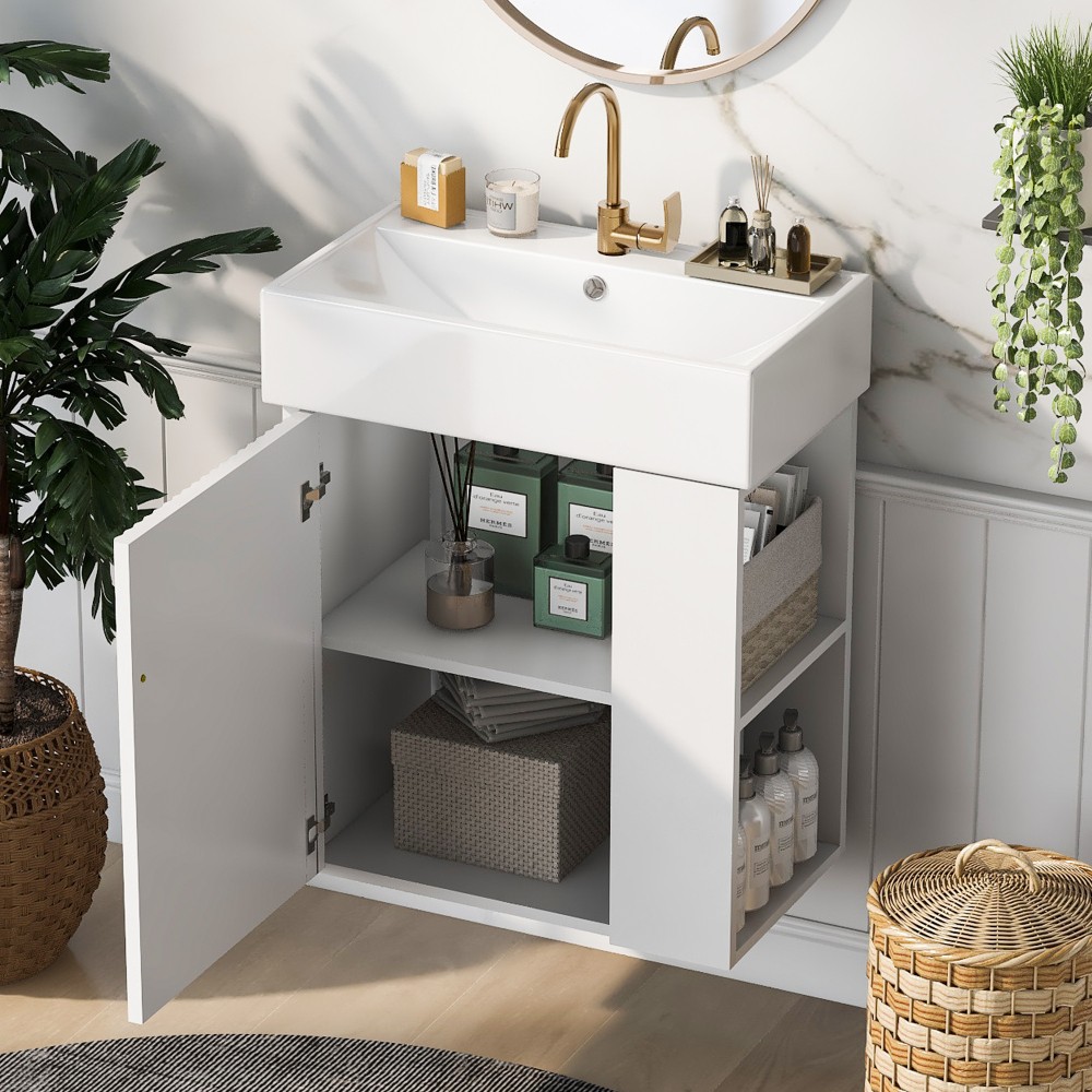21.6in Modern Floating Bathroom Vanity W Ceramic Basin