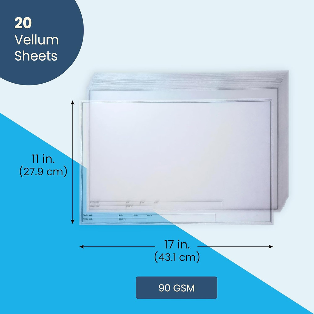Architectural Drafting Vellum Paper Sheets - 11 X 17 In, 20 Sheets - Plain Trans