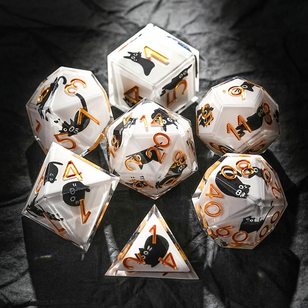 7 DND Dice Set Cute Cat Pattern Polyhedral Dice for Dungeons & Dragons Tabletop