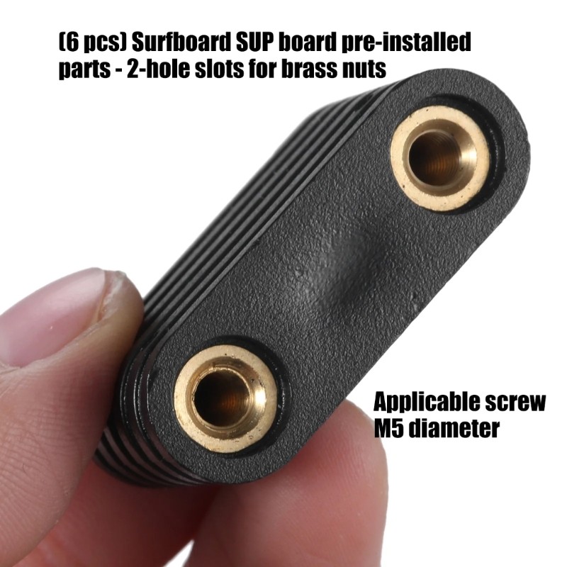 6Pcs Surfboard Footstrap Insert with 2 Hole Paddle Board Accessory Brass Nut