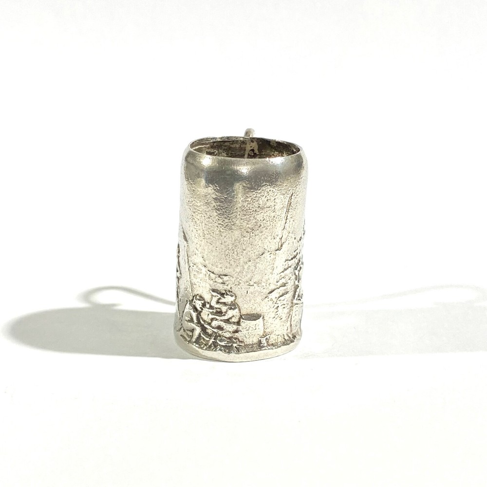 vintage heavy solid silver beer mug miniature with ancient scenes, hallmarked