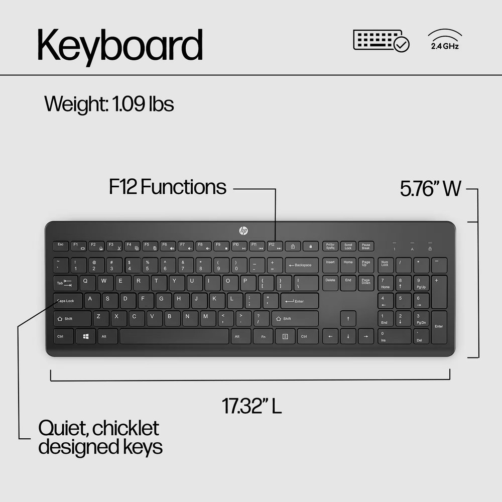 HP - 230 Full-size Wireless Keyboard - Black