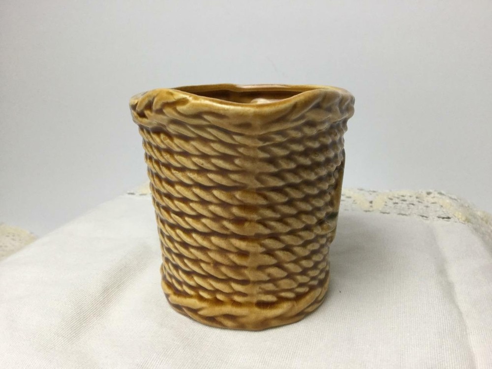 Vintage Brown Creamer Ceramic Rope Braid & Leaf Pattern Japan