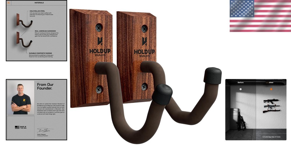 Wall Gun Rack Black Walnut Rustic Holds Bows Rifles Shotguns Wall Mount