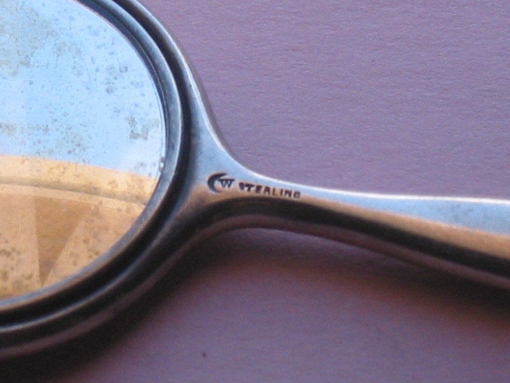 Watrous ~ Vintage Miniature Sterling & Gold Wash Chatelaine Mirror ~ E Initial
