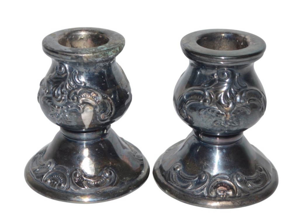 Vtg Wallace Silver Co Candle Holders Baroque Pattern 736 Silverplated 2 1/2"
